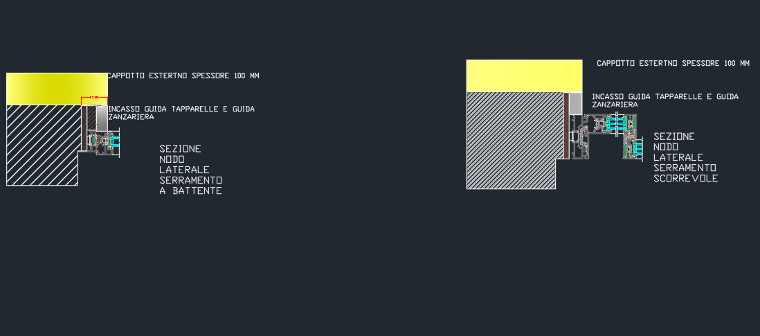 disegno in cad delle sezioni controtelai e infisso